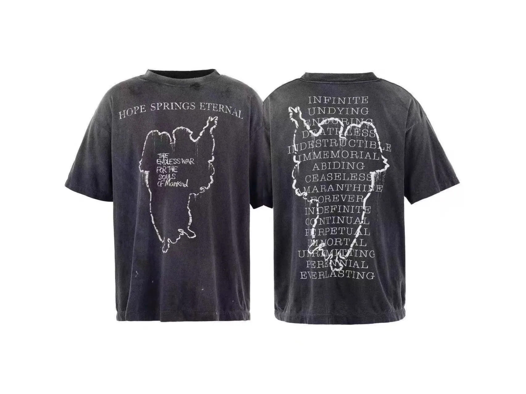 Spot ST435 style washed black P136 25SS SAINT MXXXXXX retro washed faded printed short-sleeved T-shirt size S-M-L-XL